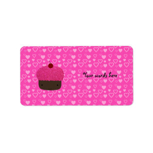 Pink glitter cupcake pink hearts label