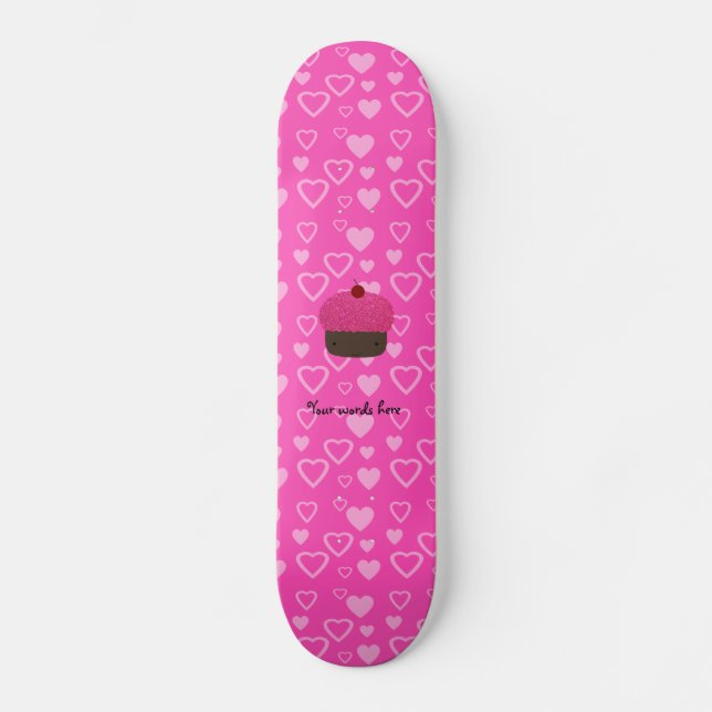Pink glitter cupcake pink hearts skateboard (Front)