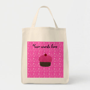 Pink glitter cupcake pink hearts tote bag