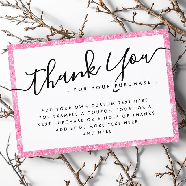 Pink glitter custom logo business thank you note card (Pink glitter custom logo business thank you note)