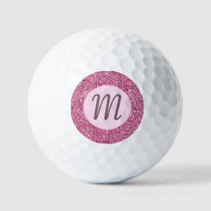 Pink glitter custom monogram womens golf ball
