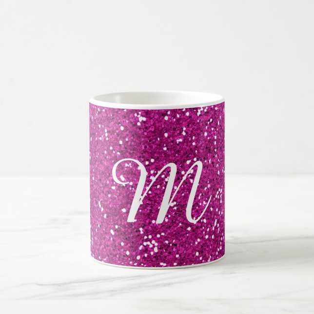 Pink Glitter Custom Monogrammed Coffee Mug (Center)