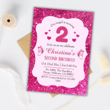 Pink glitter cute vibrant sparkling 2nd birthday