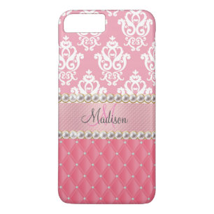 Pink Glitter, Damask, tufted with faux rhinestones Case-Mate iPhone Case