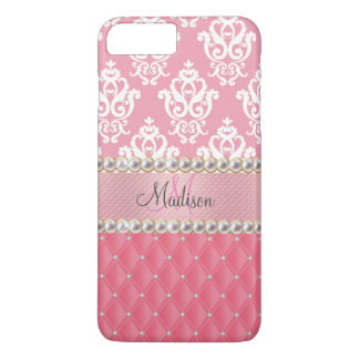 Pink Glitter, Damask, tufted with faux rhinestones Case-Mate iPhone Case