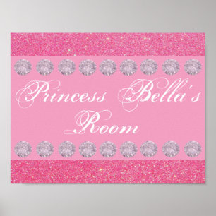 Pink Glitter Diamond Princess Room Personalized Poster