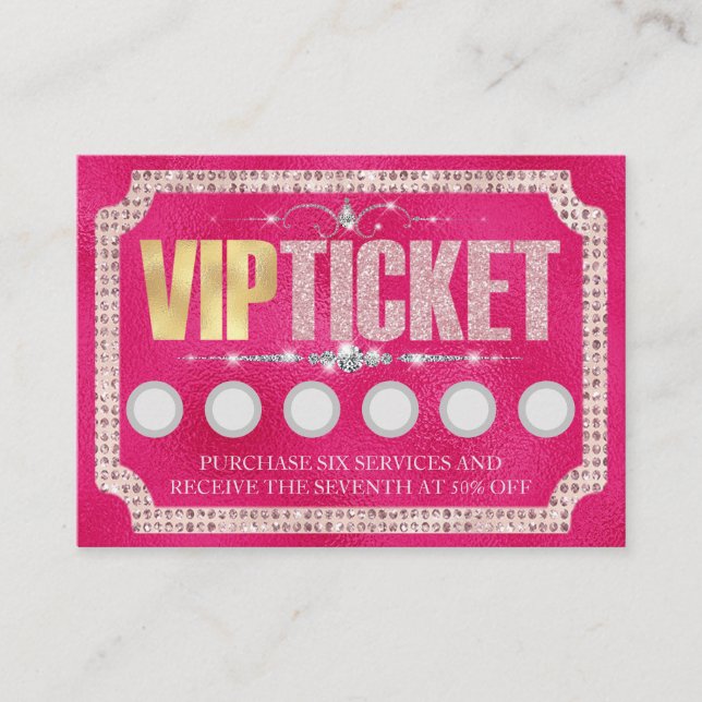 Pink Glitter & Diamonds VIP Customer Loyalty Card (Front)