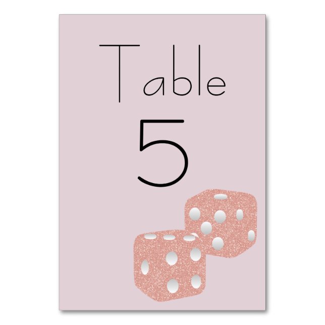 Pink Glitter Dice Girly Table Number (Front)