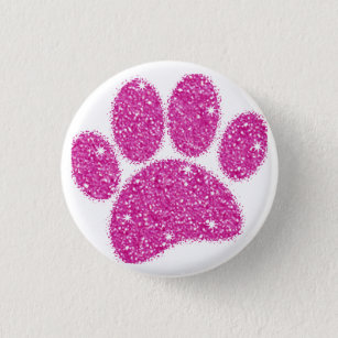 Pink Glitter Dog Pawprint 1 Inch Round Button