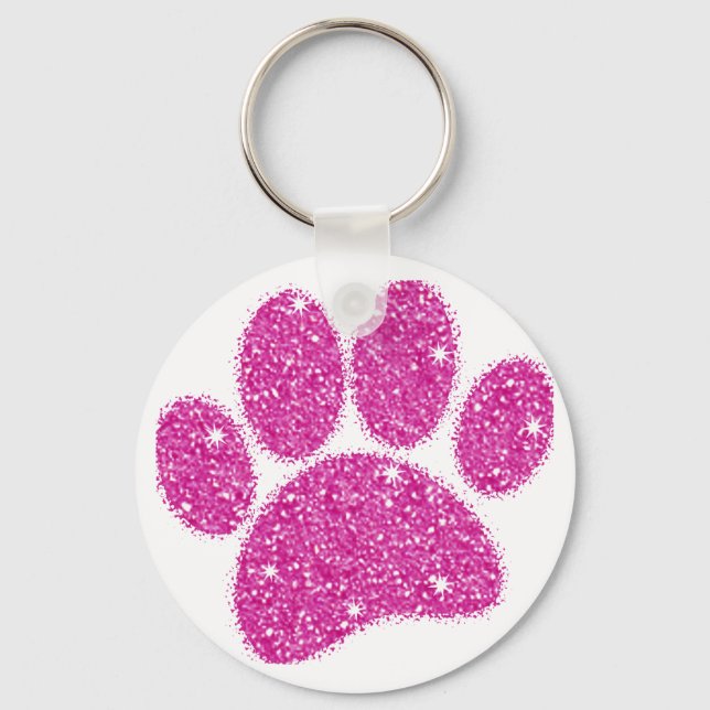 Pink Glitter Dog Pawprint Keychain (Front)
