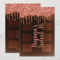 Pink Glitter Drip Chocolate Candy Bar Sweet 16