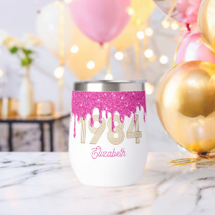 Pink Glitter Drip Gold 1984 40th Birthday