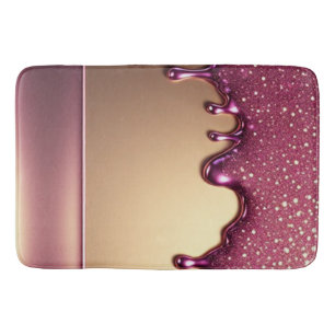 Pink Glitter Drip Over Gold Metallic Background Bath Mat