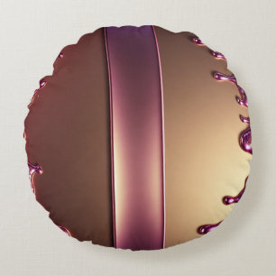 Pink Glitter Drip Over Gold Metallic Background Round Pillow