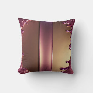 Pink Glitter Drip Over Gold Metallic Background Throw Pillow
