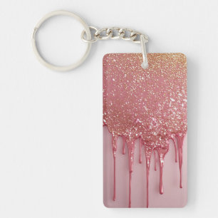 Pink Glitter Drip With Sparkling Stars Keychain