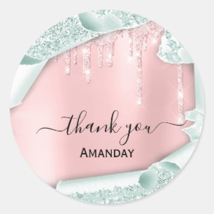 Pink Glitter Drips  Bridal Sweet16th  Thank Mint Classic Round Sticker