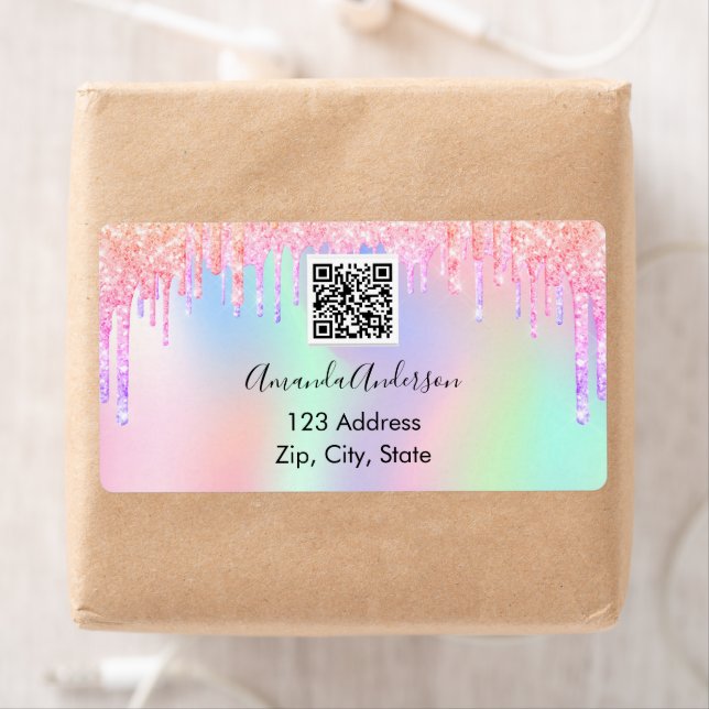 Pink glitter drips business qr code return address (Insitu)