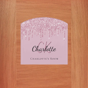 Pink glitter drips custom monogram name door sign