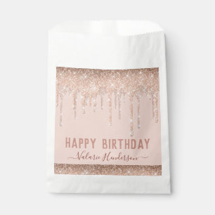 Pink Glitter Drips Happy Birthday Napkins Favour Bag