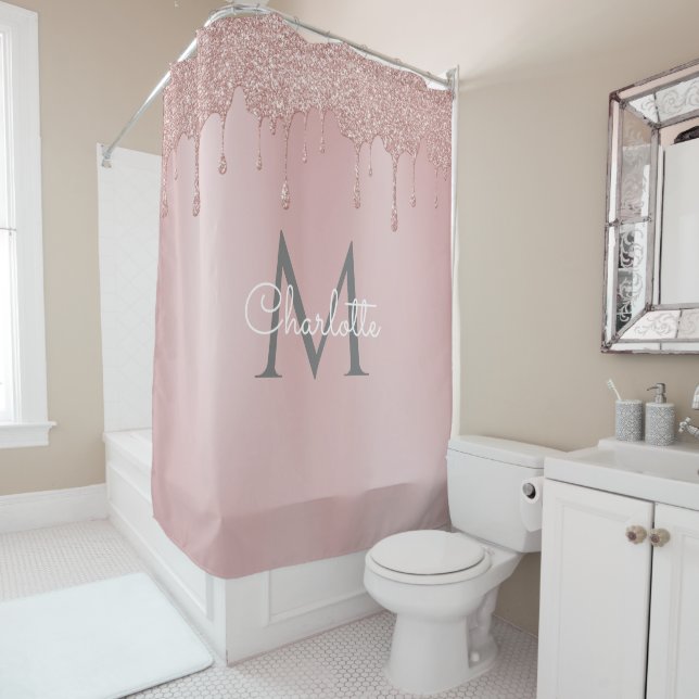 Pink Glitter Drips Monogram Elegant Girly Script (In Situ)