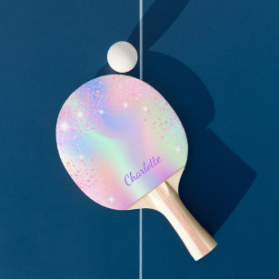 Pink glitter dust rainbow purple monogram girl ping pong paddle