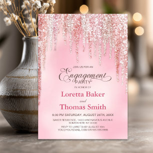 Pink Glitter Engagement Party Invitation