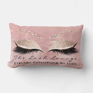 Pink Glitter Eye Makeup Lashes Beauty Marble Name Lumbar Pillow