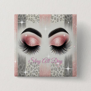 Pink Glitter Eyelashes 2 Inch Square Button