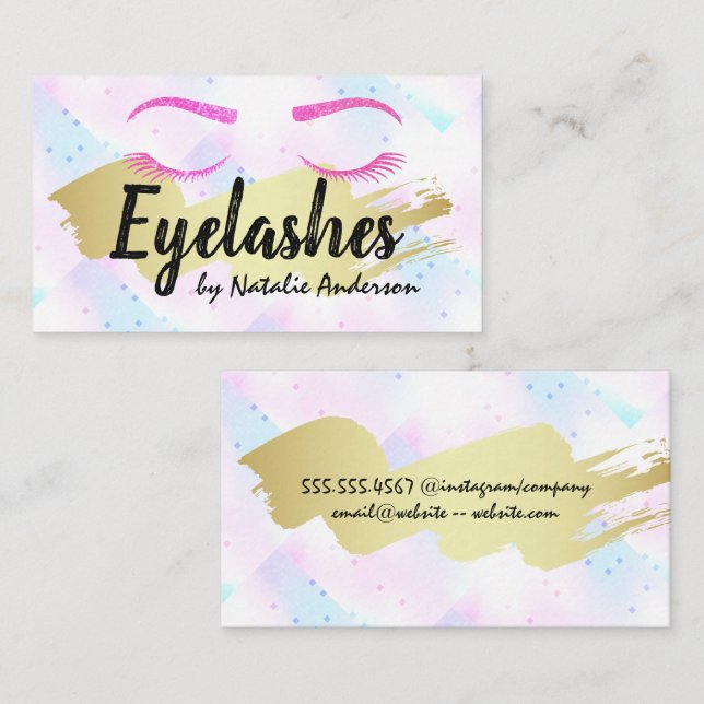 Pink Glitter Eyelashes | Gold Brushed | Beauty Business Card (Front/Back)