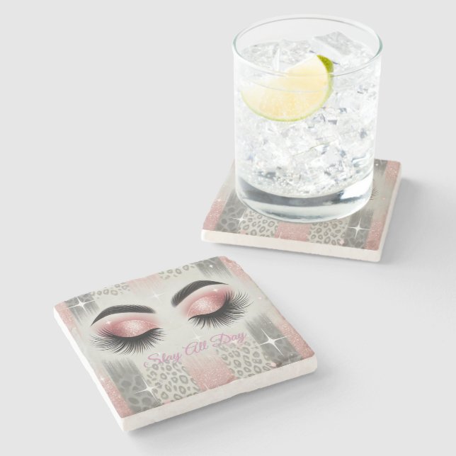 Pink Glitter Eyelashes  Stone Coaster (Side)