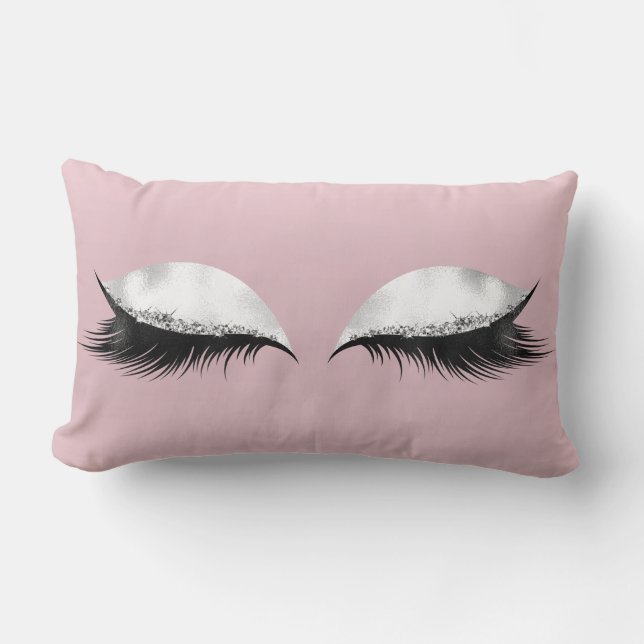 Pink Glitter Eyes Makeup Salmon Black White Grey Lumbar Pillow (Front)