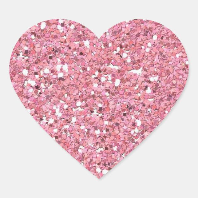 Pink Glitter (Faux) Heart Sticker (Front)