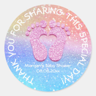 Pink Glitter Feet Baby Shower Rainbow Thank Classic Round Sticker