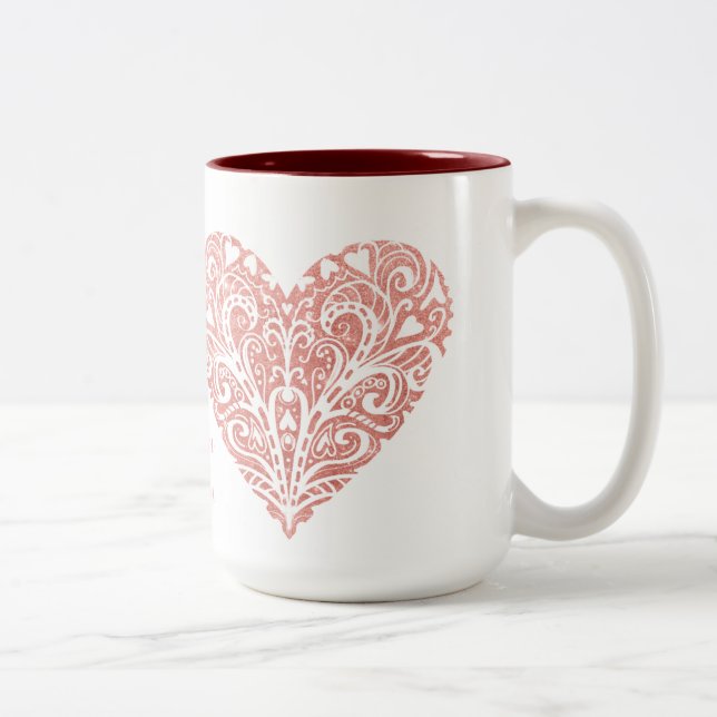 Pink Glitter Filigree Personalized Valentine Mug (Right)