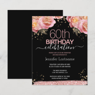 Pink Glitter Floral 60th Birthday Invitations