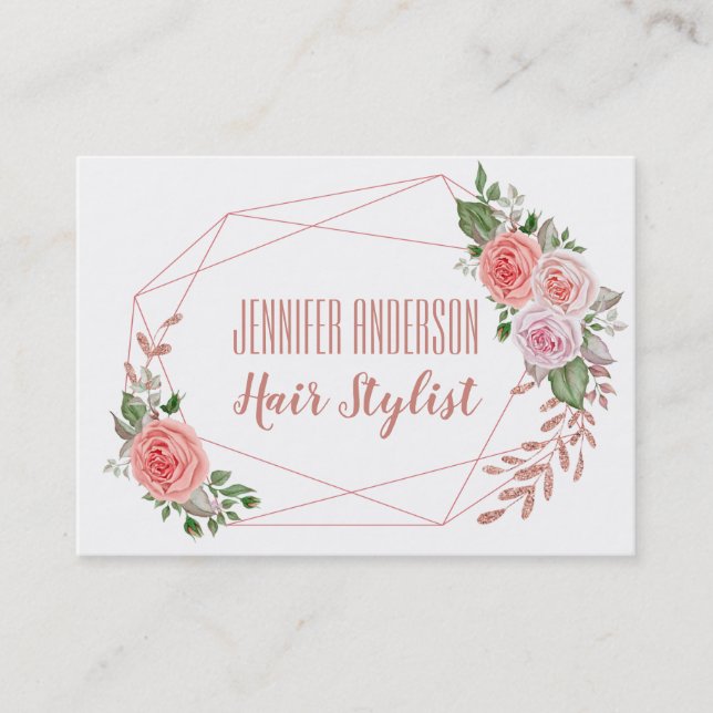 Pink Glitter Floral Geometric Beauty Appointment Card (Front)