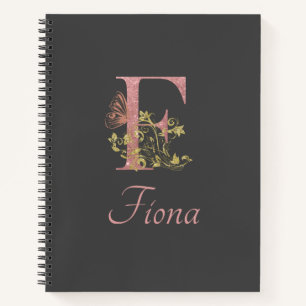 Pink Glitter Floral Letter F  Bullet Journal
