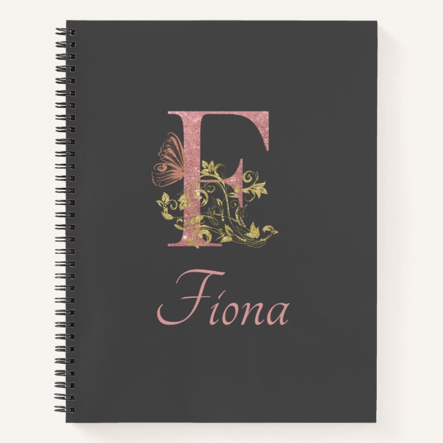 Pink Glitter Floral Letter F  Bullet Journal (Front)