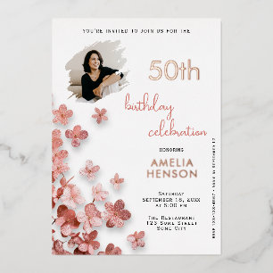 Pink Glitter Flowers Floral 50th Birthday Photo