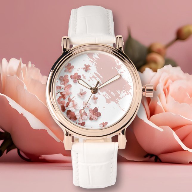 Pink Glitter Flowers Floral Brushstroke Watch (Creator Uploaded)