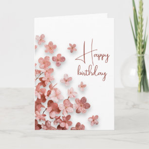 Pink Glitter Flowers Floral Woman Birthday Card