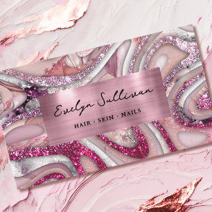 Pink Glitter Fluid Marble Business Card