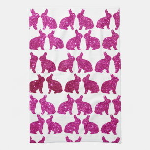 Pink Glitter Foil Bunny Easter Spring Kitchen Towel