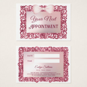 Pink glitter frame bow appointment card