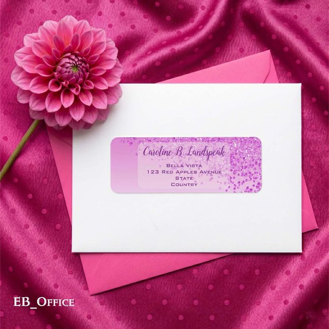 Pink Glitter Frosted Elegant Return Address Label (Pink Glitter Labels: 
2.25” L x 0.75” W
•	30 labels per sheet
•	Sheet: 8.5” L x 11” W
)
