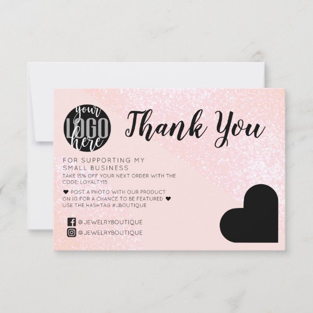 Pink Glitter Geo Heart Logo Customer Thank You (Front)