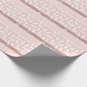 Pink Glitter Gingham Plaid Rabbits Wrapping Paper