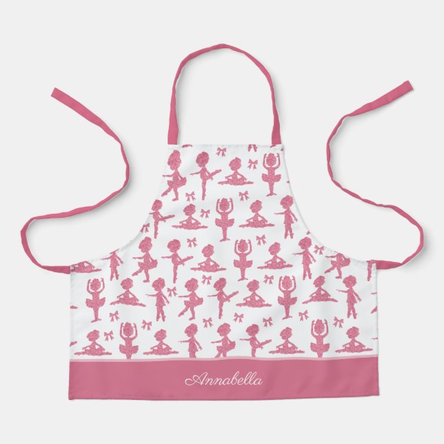 Pink Glitter Girl Ballerina Ballet Pattern Kitchen Apron (Front)