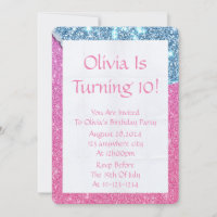 PINK GLITTER GIRL BIRTHDAY INVITATION